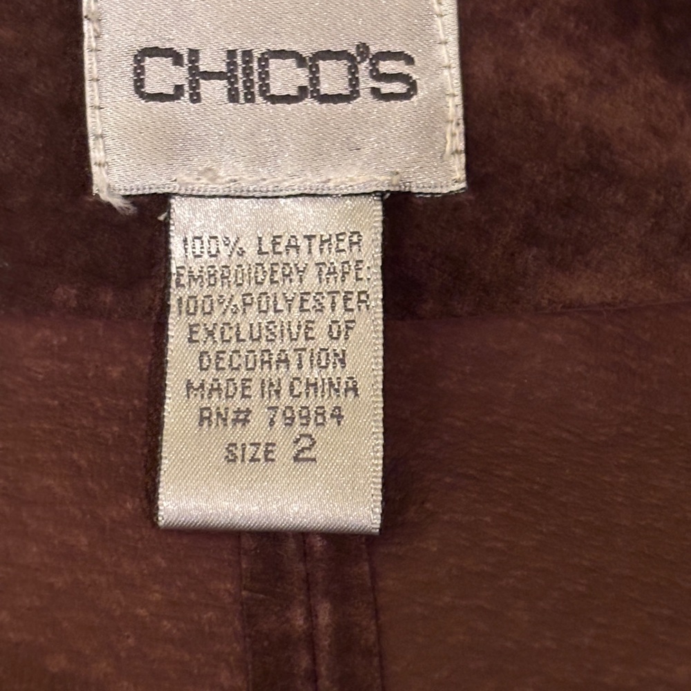 Chico's Brown Leather Suede Open Front Jacket with Beaded & Sequin Embellishment - Picture 5 of 5